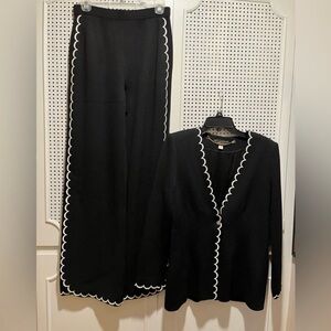 St John Couture pant suit. White embroidery